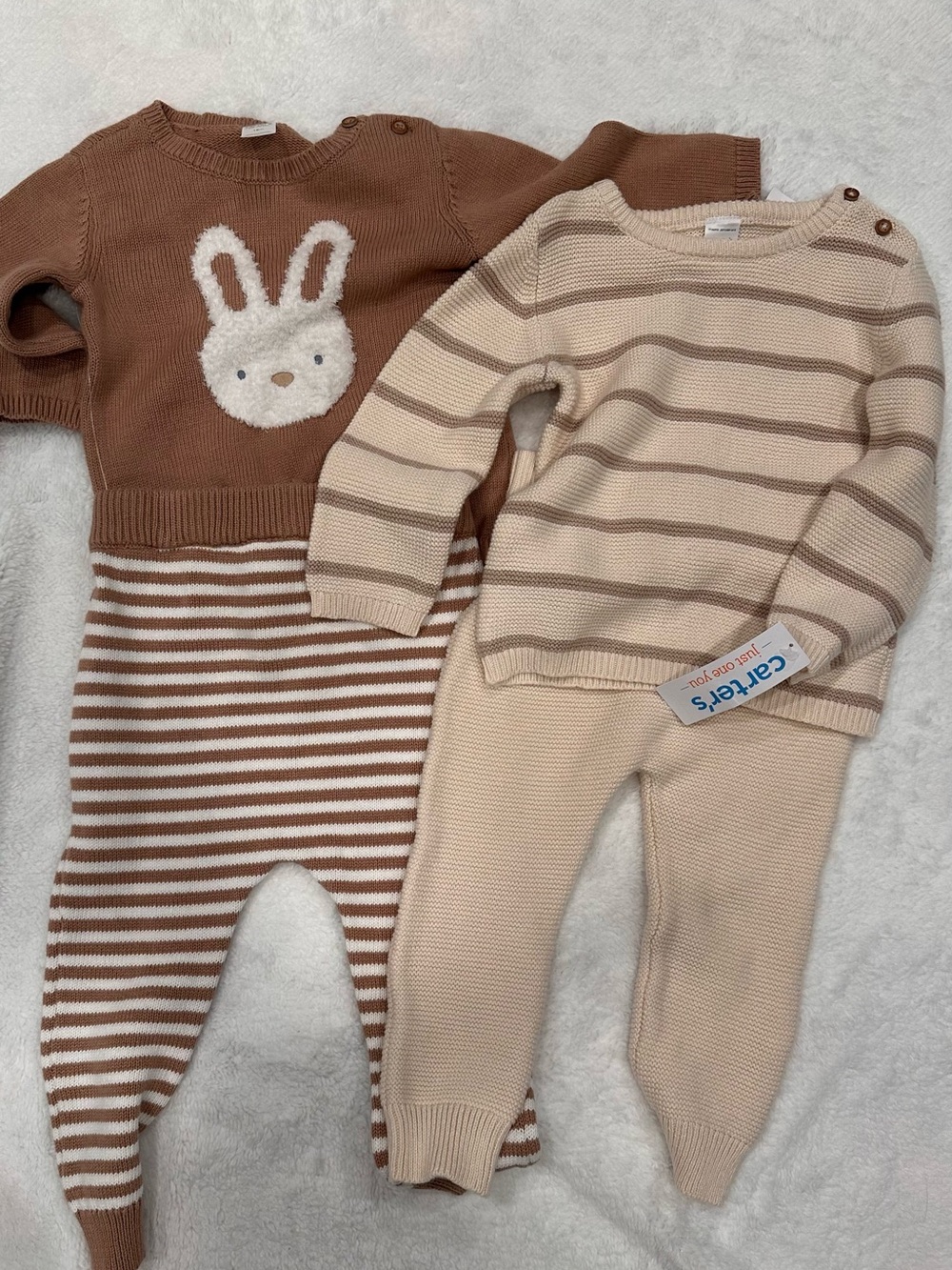 2 Carter's Brown & Cream Knit Baby sweater Set